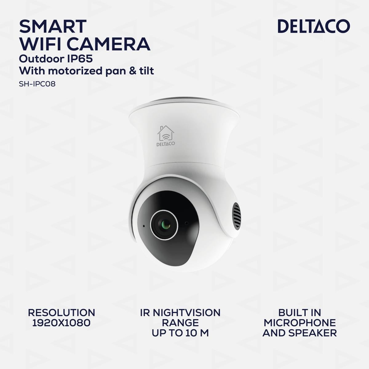 DELTACO SMART HOME WiFi kamera pokretna VANJSKA, IP65 cert, 2MP, Senzor pokreta BIJELA