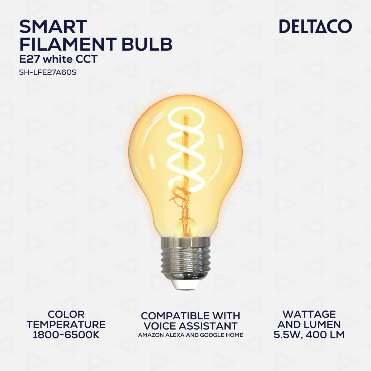 DELTACO SMART HOME Spiralna LED filament žarulja, E27, WiFI 2.4GHz, 5.5W, 470lm, 1800K-6500K,220-240