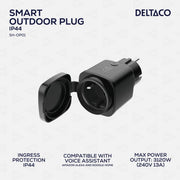DELTACO SMART HOME utičnica za str VANJSKA, WiFi 2,4GHz, IP44, 1xCEE 7/3, 13A, timer, 220-240V, CRNA
