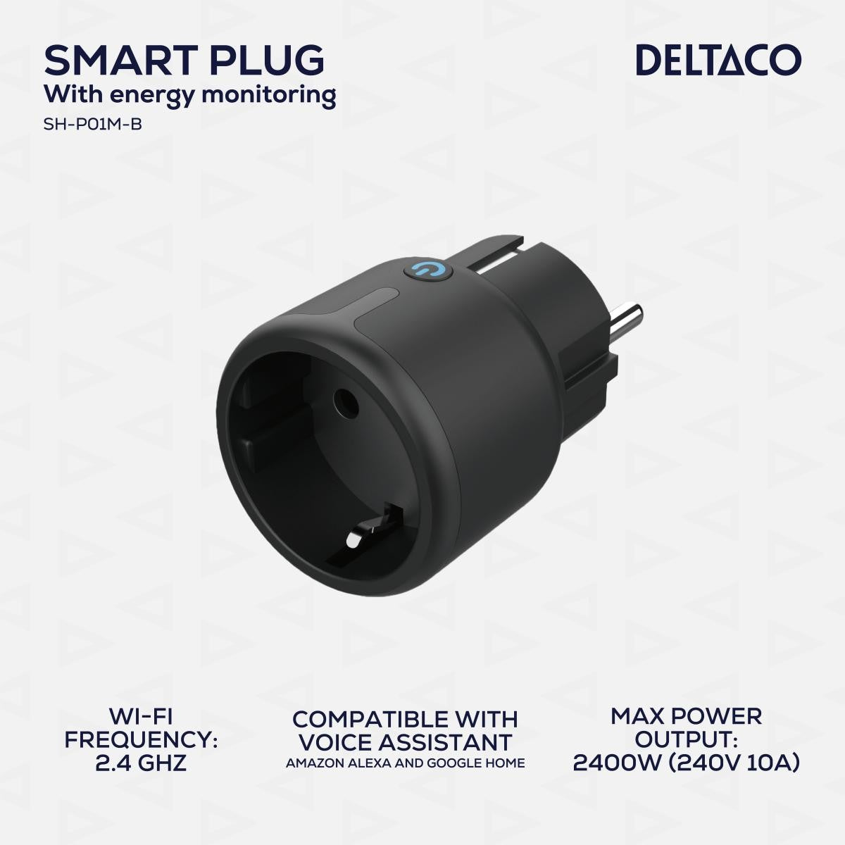 DELTACO SMART HOME mini utičnica, LED, WiFi 2.4GHz, kontrola potrošnje, 1xCEE 7/3, 15A, Timer, CRNA