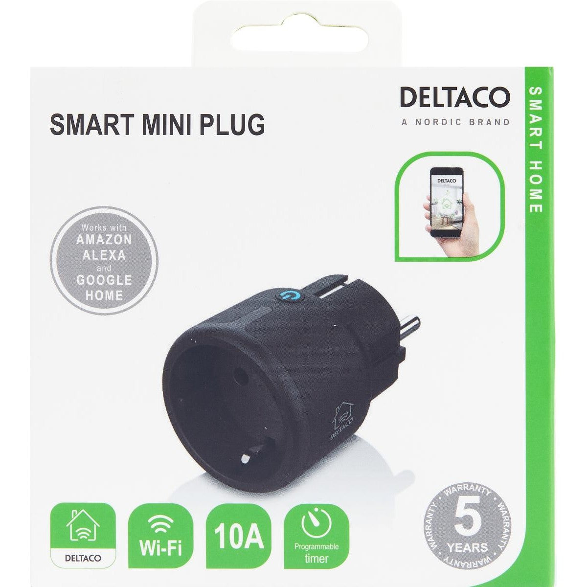 DELTACO SMART HOME mini utičnica, LED, WiFi 2.4GHz, kontrola potrošnje, 1xCEE 7/3, 15A, Timer, CRNA