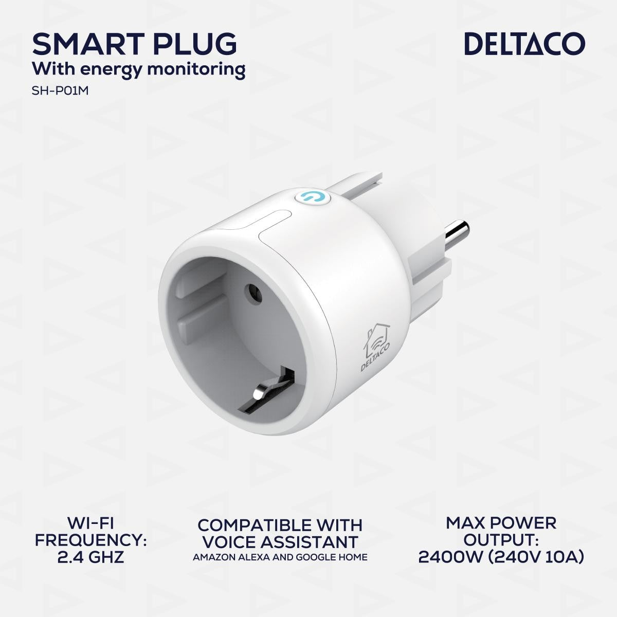 DELTACO SMART HOME mini utičnica za stuju, LED indicator, WiFi 2.4GHz, 1xCEE 7/3, 10A, timer, BIJELA
