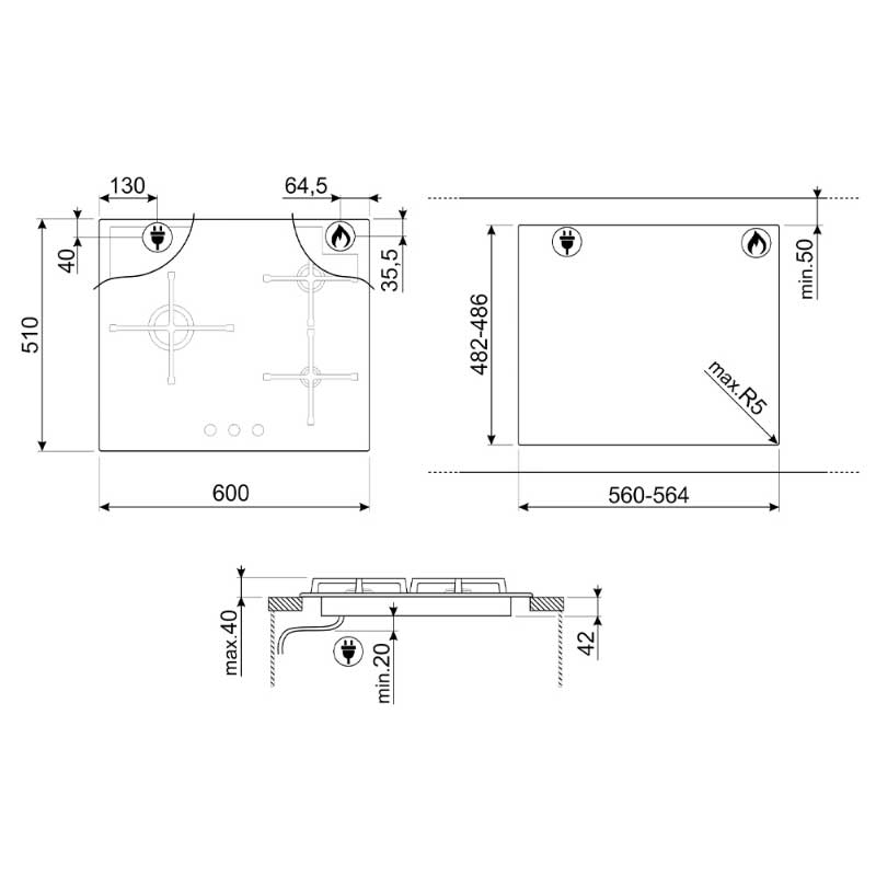 Smeg PV164B3 Plinska ugradbena ploča