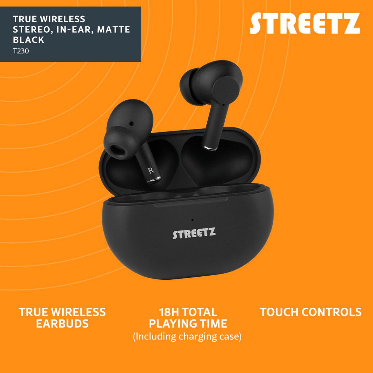STREETZ Slušalice True Wireless TWS-117 in-ear, s kutijicom za punjenje CRNE
