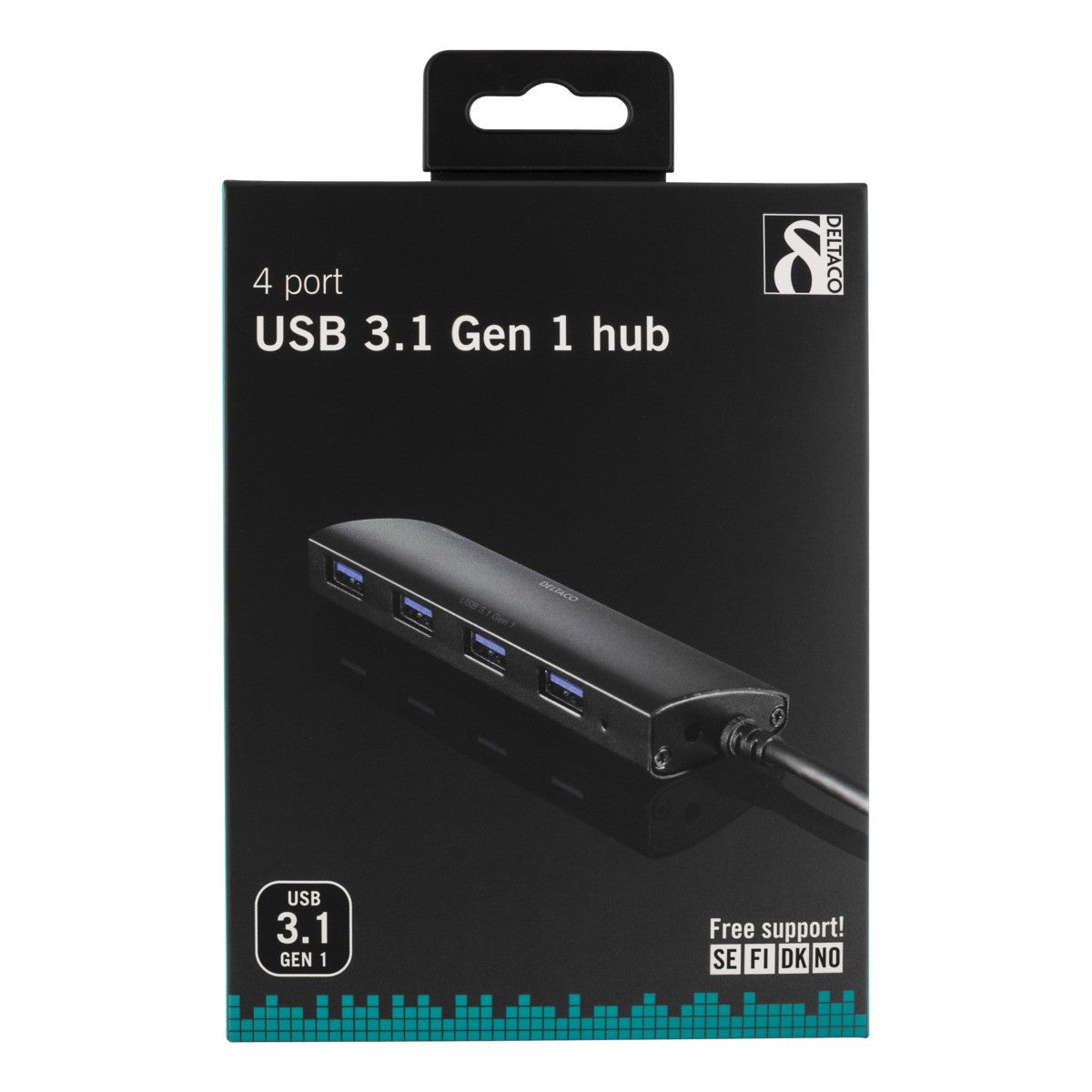 DELTACO USB 3.1 Gen 1 hub, 4xUSB-A ženski, aluminij, crna