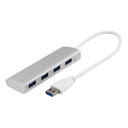 DELTACO USB 3.0 hub, 4xUSB-A ženski, aluminij, 0,3m, srebrni