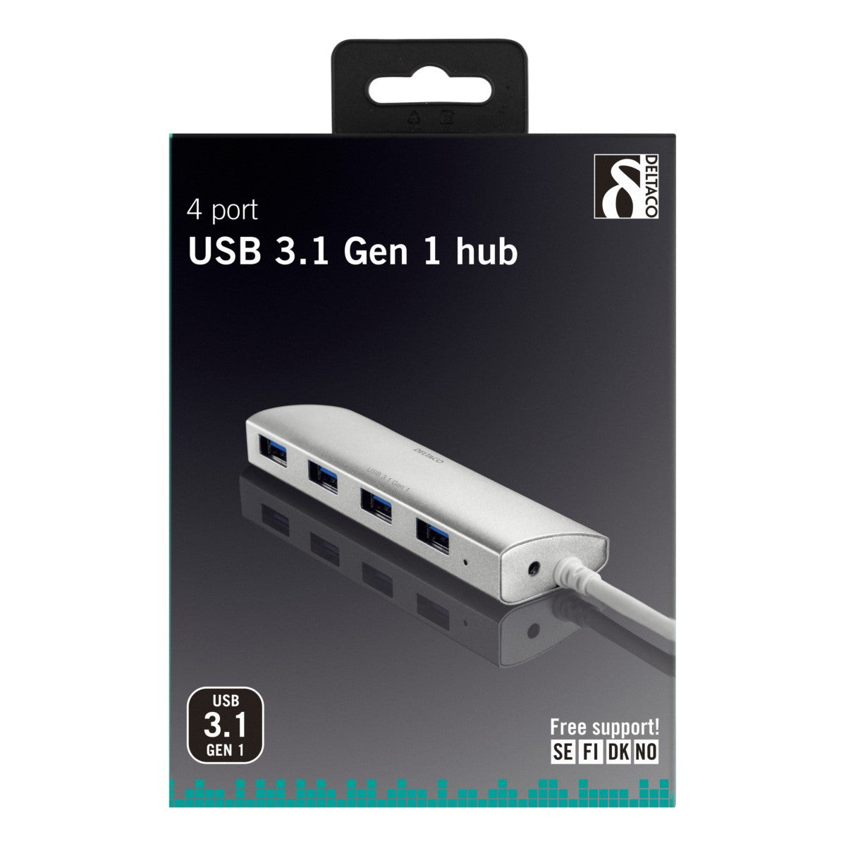 DELTACO USB 3.0 hub, 4xUSB-A ženski, aluminij, 0,3m, srebrni