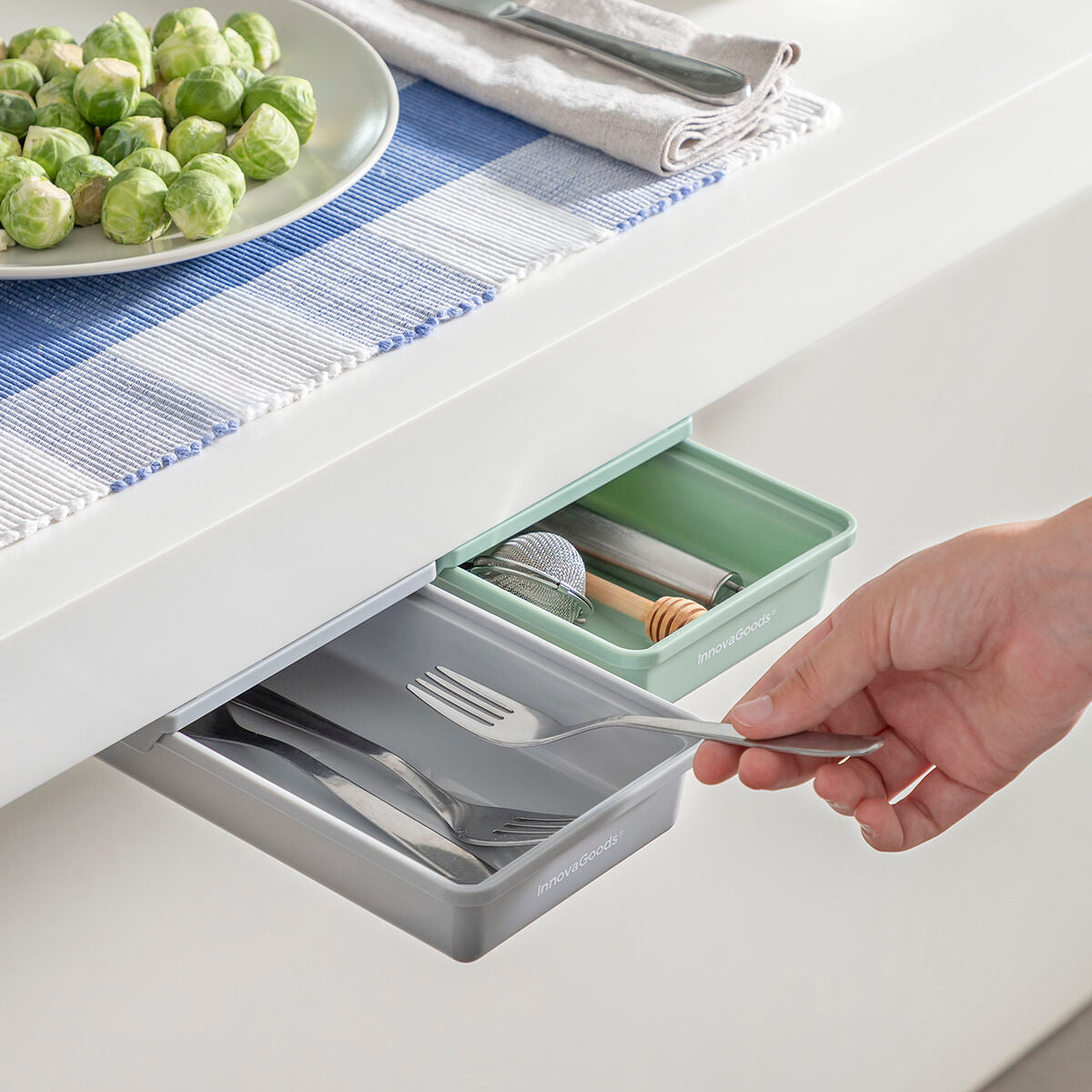 Set dodatnih ljepljivih ladica za stol Underalk InnovaGoods Paket od 2 kom.