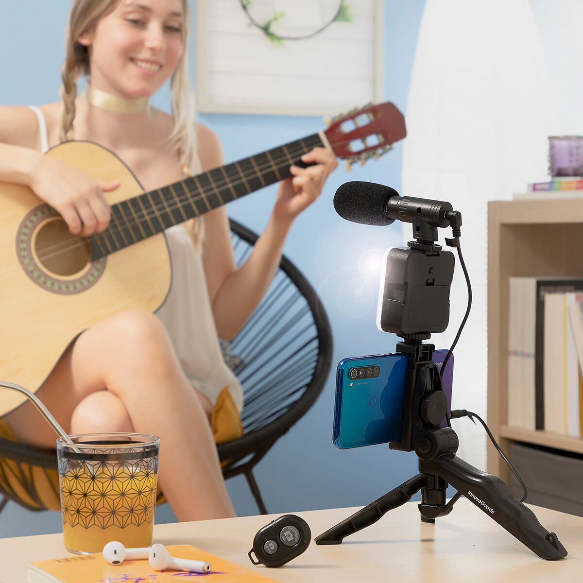 Komplet za Vlogging sa Svjetlom, Mikrofonom i Daljinskim Upravljačem Plodni InnovaGoods 6 Dijelova