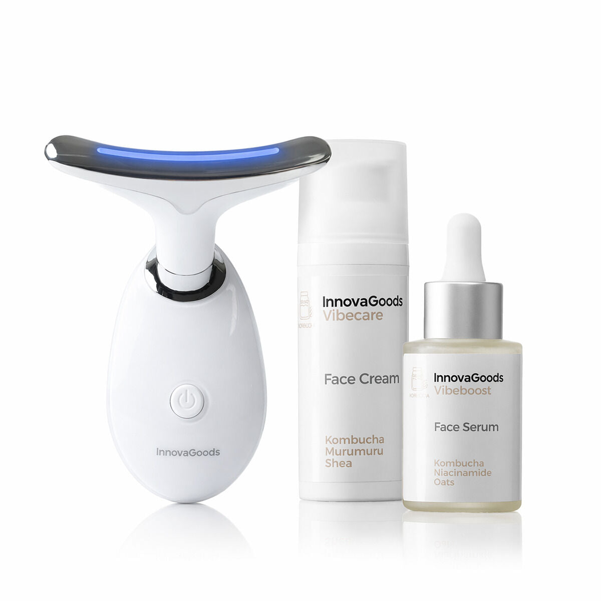Paket masažer za lice, serum za lice kombucha Vibeboost 30 ml i krema za lice kombucha Vibecare 50 ml InnovaGoods