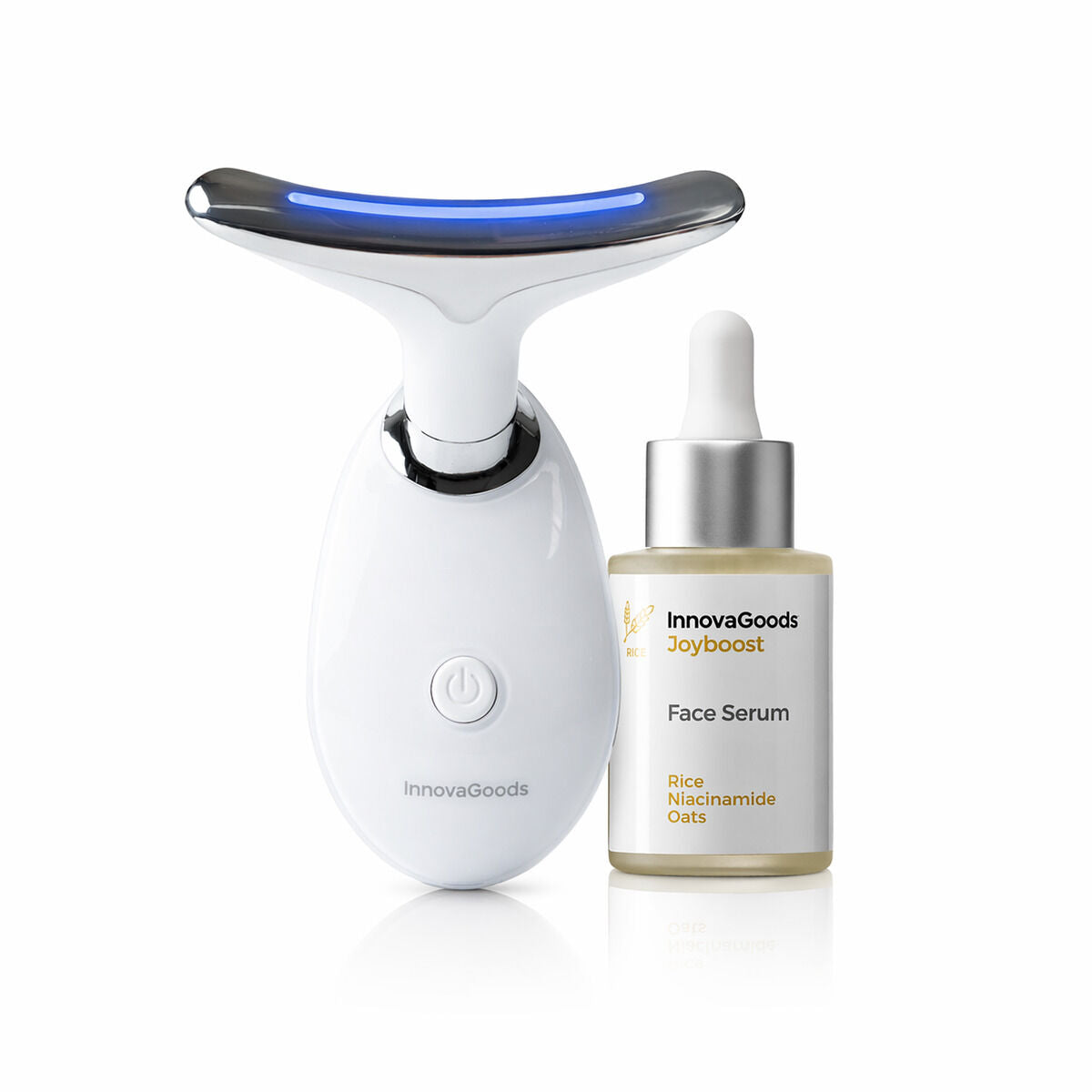 Paket učvršćujući masažer za lice s LED, EMS i toplinom i serum za lice Rice Joyboost 30 ml InnovaGoods