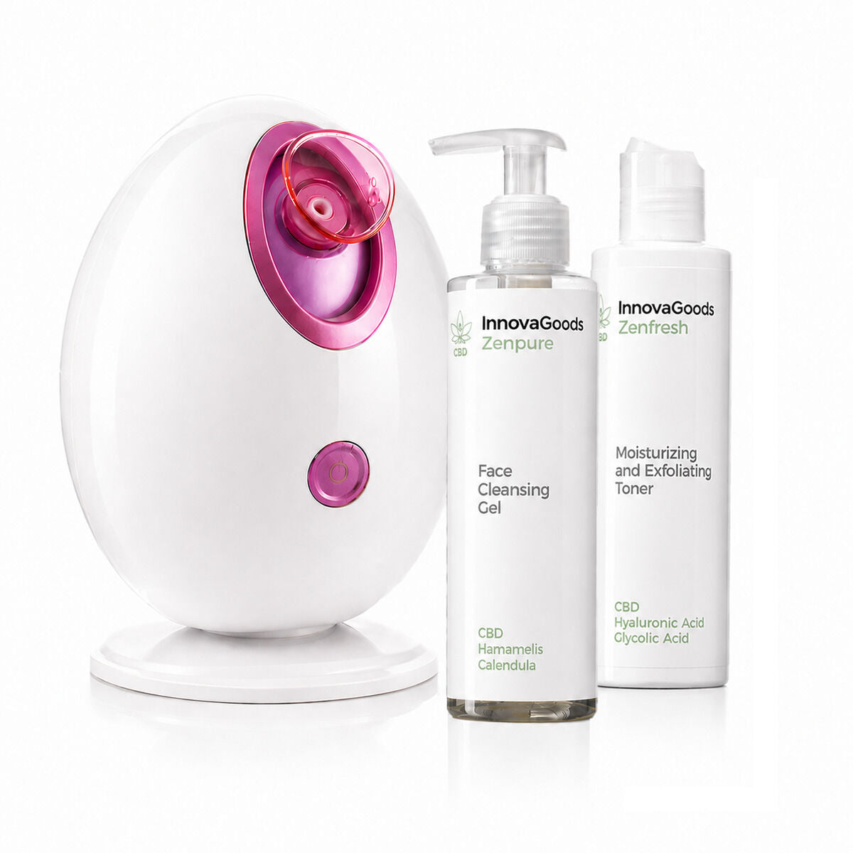 Paket električna sauna za lice, CBD gel za čišćenje lica Zenpure 200 ml i tonik CBD Zenfresh 150 ml InnovaGoods