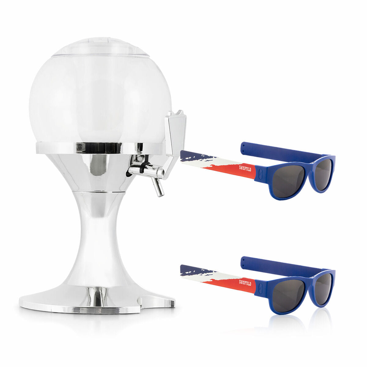 Paket rashladni dozator piva InnovaGoods i 2 sklopive sunčane naočale Sunfold France
