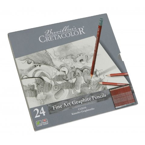 Grafitni svinčniki Cretacolor CLEOS Fine Art, set 24 svinčnikov v kovinski škatli