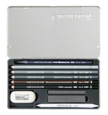 Umetniški kpl Cretacolor artino graphite 10/1 (monolitni grafit, črni pastel, svinčniki, radirka ...)