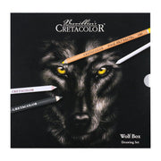 Umjetnički kpl Cretacolor wolf paket 25 kom u metalnoj kutiji (bijele pastele, art pastel, nero štapići, ugljen, pribor)