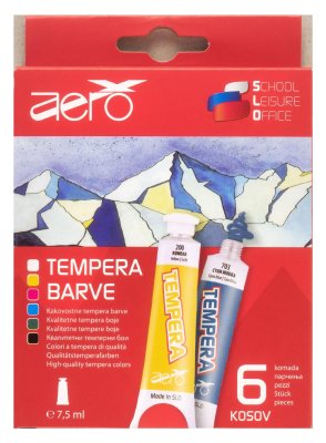 Barva tempera Aero 7,5ml tube 6 kos v kartonasti škatli