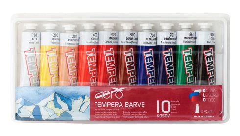 Barva tempera Aero 42ml tube 10 kom v plastični škatli