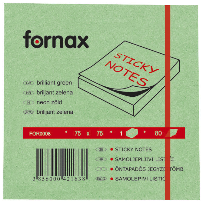 Samolepilni blok 75x75mm 80L Fornax neonsko-zeleni