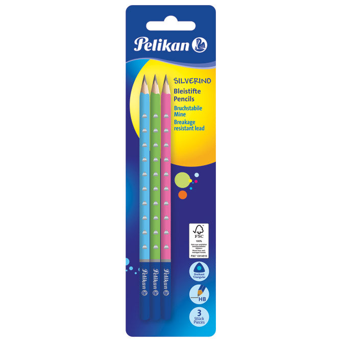 SVINČNIK GRAFITNI HB SILVERINO PK3 PELIKAN 811149 SORTIRAN BLISTER