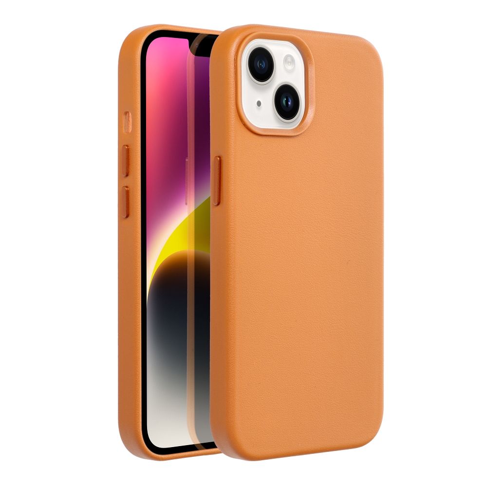 Usnjena maska Mag Cover za iPhone 14 oranžna