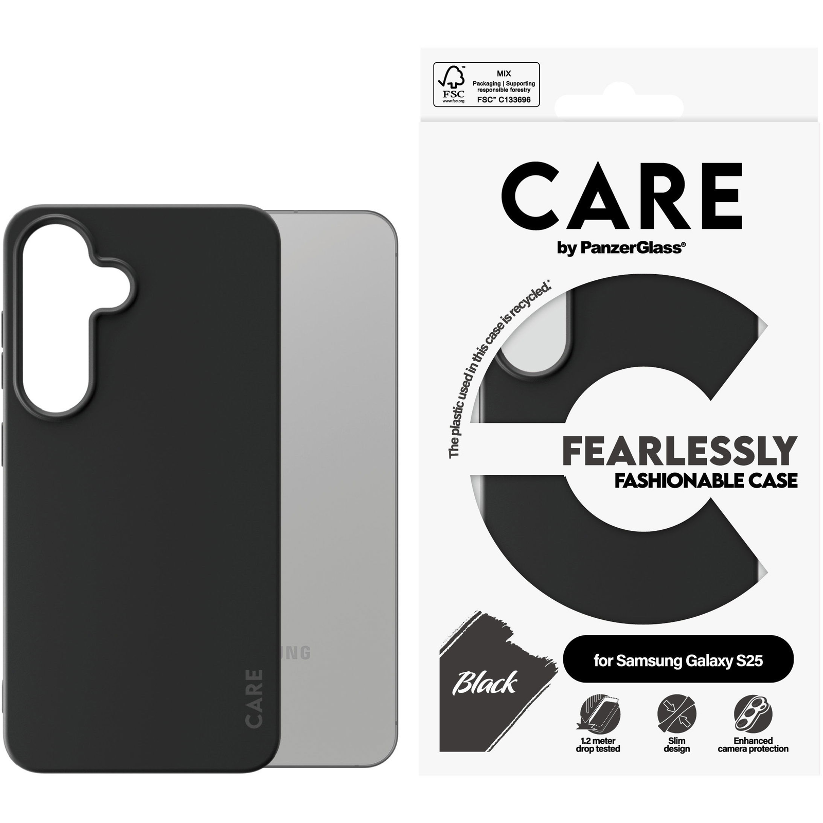 PanzerGlass CARE by ® Fashionable Case Black Samsung Galaxy S25 maska za mobitel Poklopac Crno