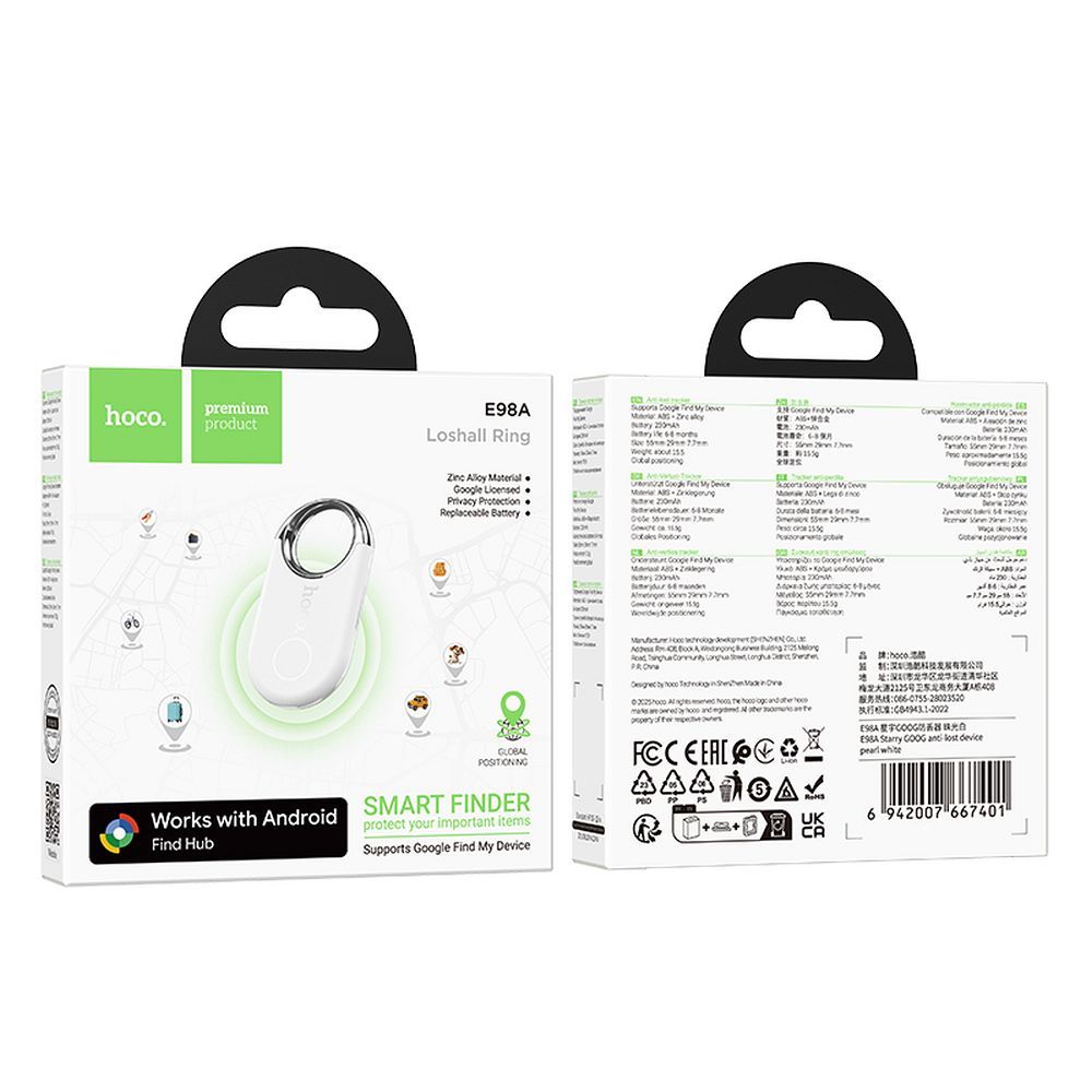 Lokator Hoco E98A kompatibilan s Google Find My Device bijeli
