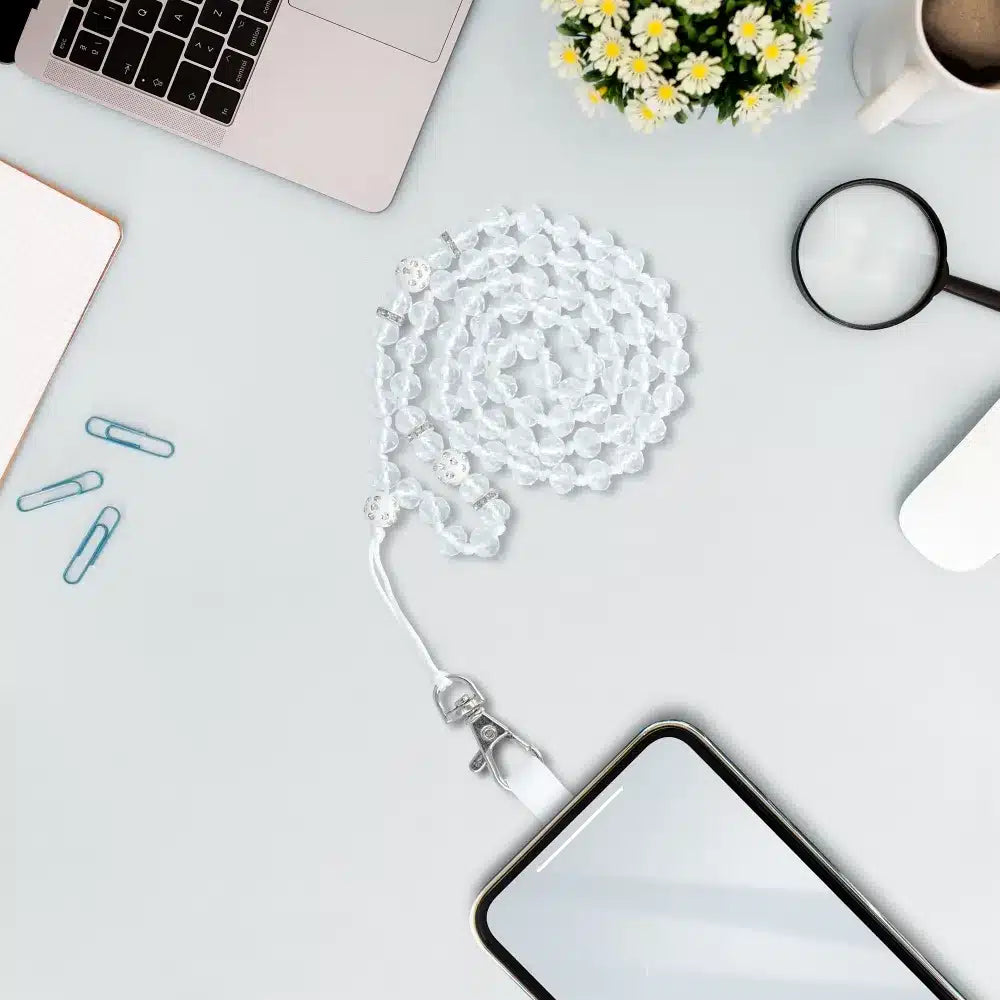 Obesek za telefon CRYSTAL DIAMOND / dolžina vrvice 74cm (37cm v zanki) / okoli vratu bel