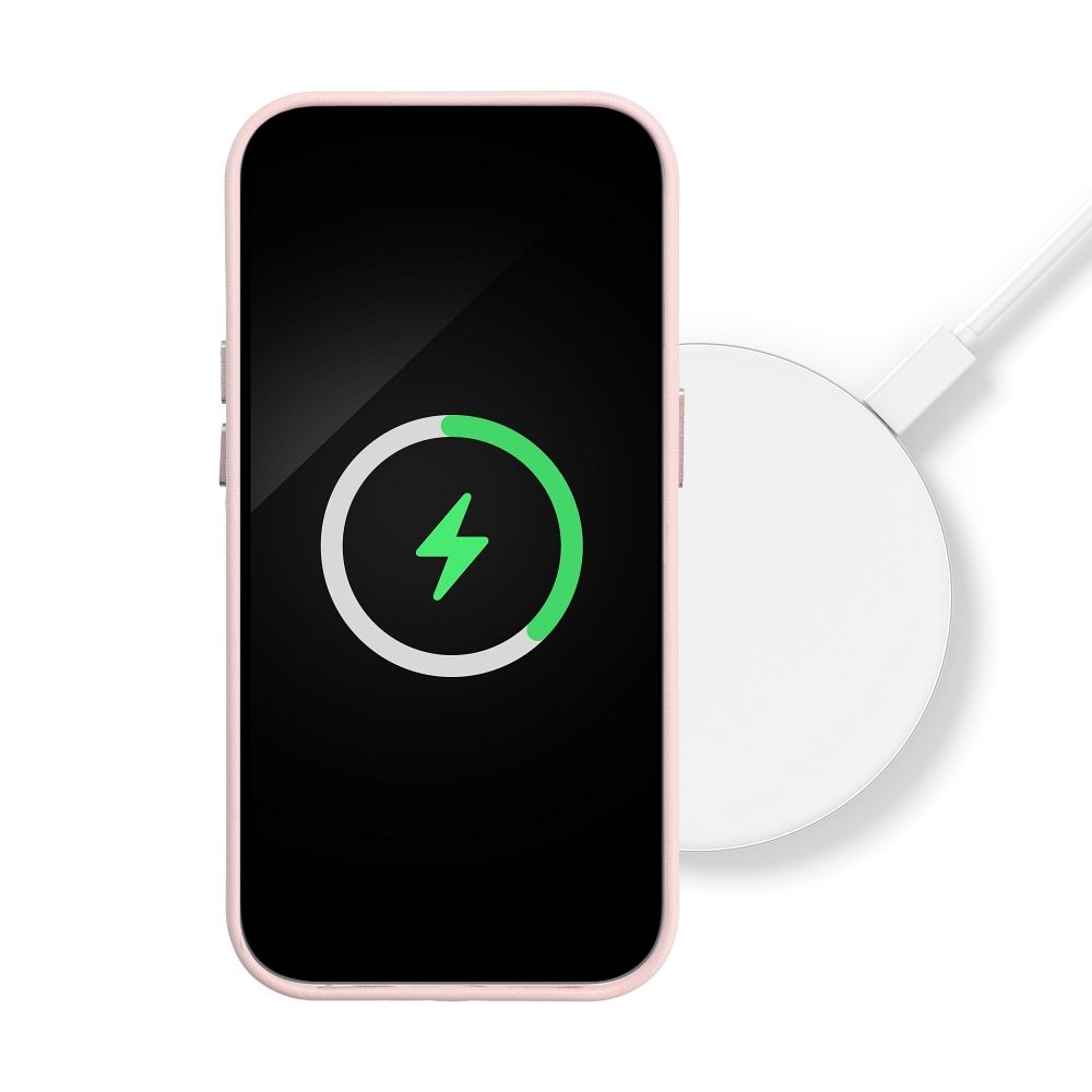 Usnjena maska Mag Cover za iPhone 14 peščeno roza