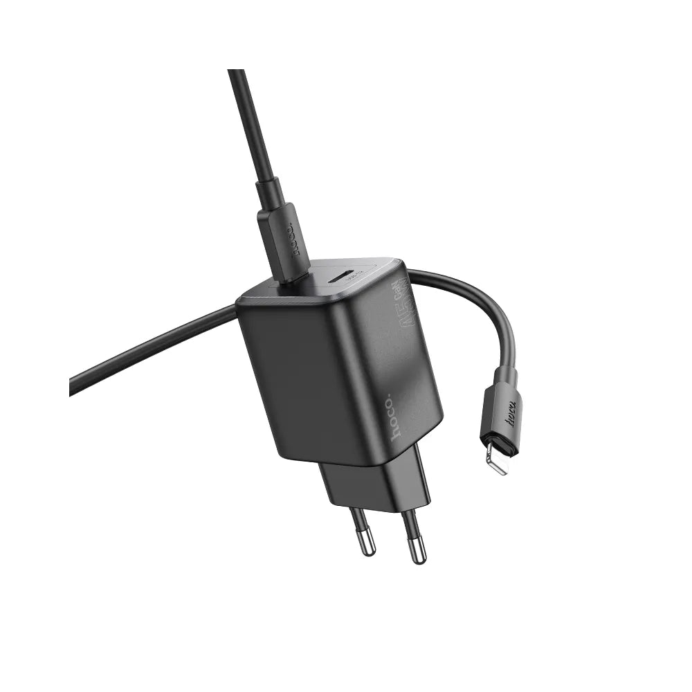 HOCO stenski polnilec 2 x tip C + kabel tip C do Lightning PD QC 45W GaN N42 črn