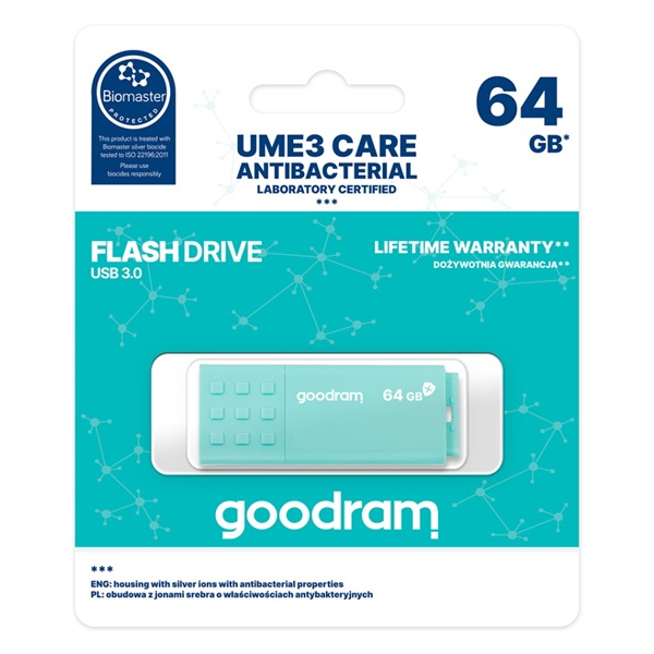 Goodram UME3 USB izbrisivi memorijski pogon 64 GB USB Tip-A 3.2 Gen 1 (3.1 Gen 1) Tirkizno