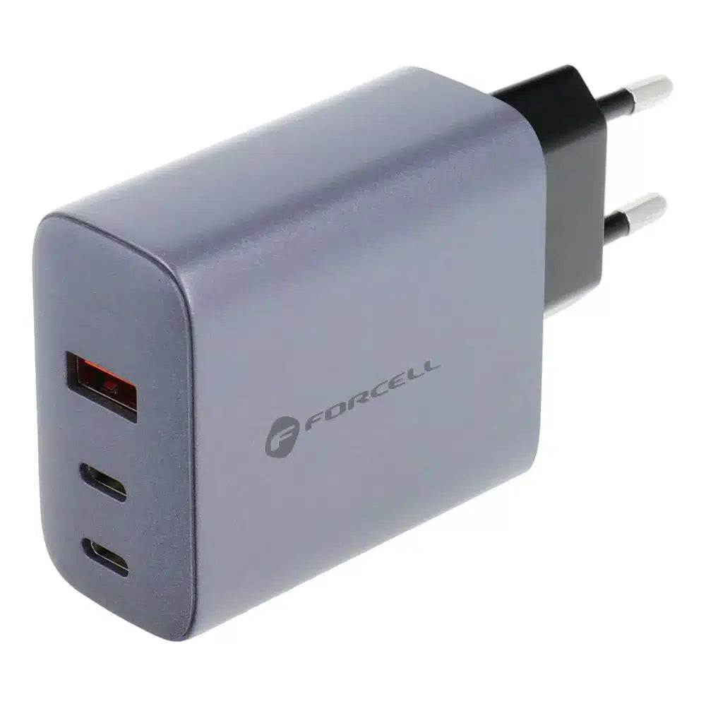 Forcell F-Energy GaN omrežni polnilec - 65 W s priključki: 2x USB C in USB A s PD in QC 4.0 polnjenjem