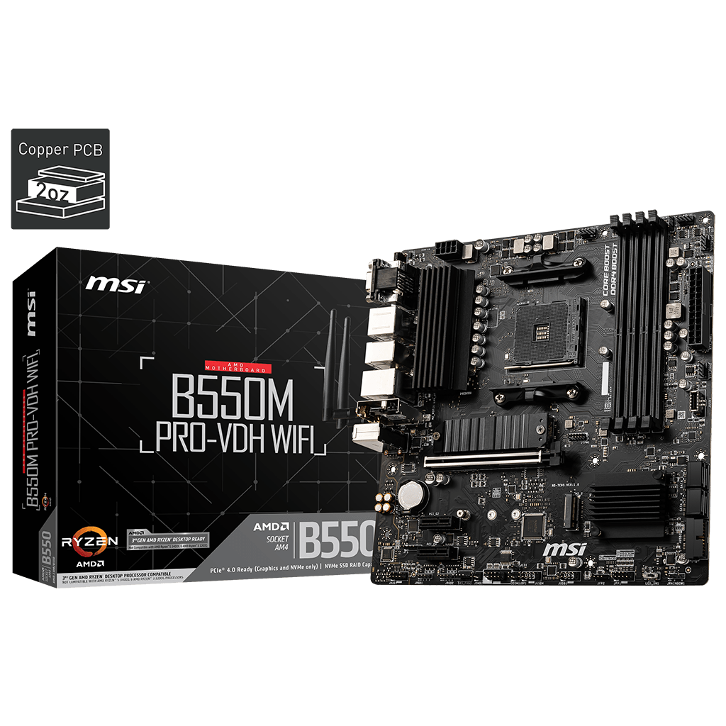 MSI B550M PRO-VDH WIFI matična ploča AMD B550 Priključnice AM4 Mikro ATX