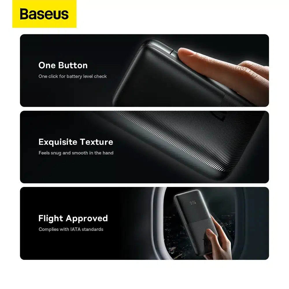 BASEUS powerbank 10.000 mAh + USB A na tip C PD QC3.0 3A 20W PPBD040201 črni