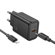 HOCO Type-C zidni punjač + Type-C kabel za Lightning PD QC 30W N62 crni