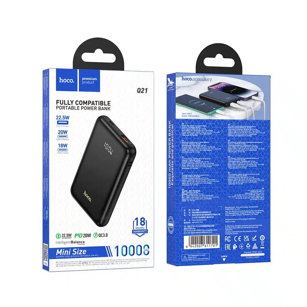 HOCO powerbank 10.000 mAh PD QC3.0 3A 22.5W Q21 črn