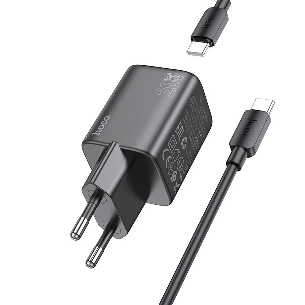 HOCO stenski polnilec tipa C + kabel tipa C v tip C QC PD 20W N40 črn