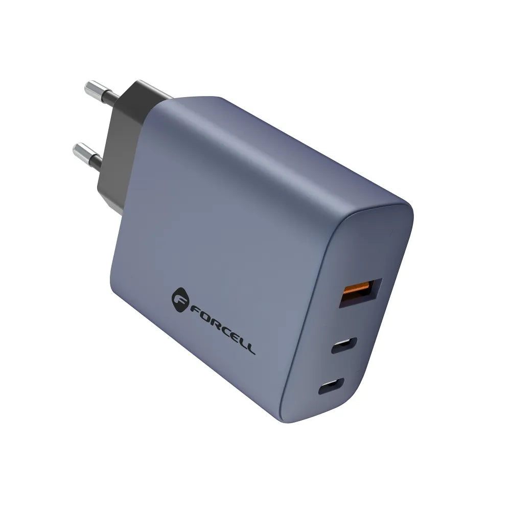 Forcell F-Energy GaN omrežni polnilec - 65 W s priključki: 2x USB C in USB A s PD in QC 4.0 polnjenjem