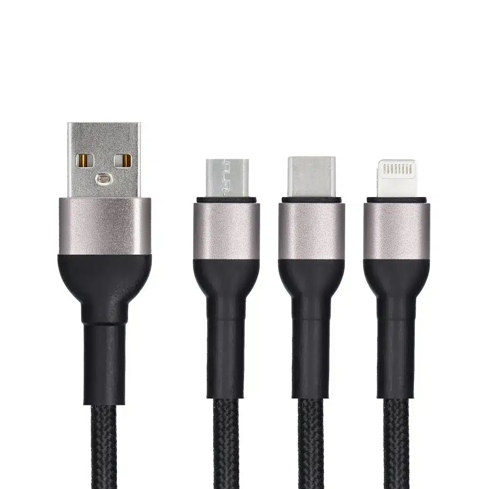 Pleten kabel Blue Star 3-v-1 z mikro USB, USB C in Lightning 3A priključki