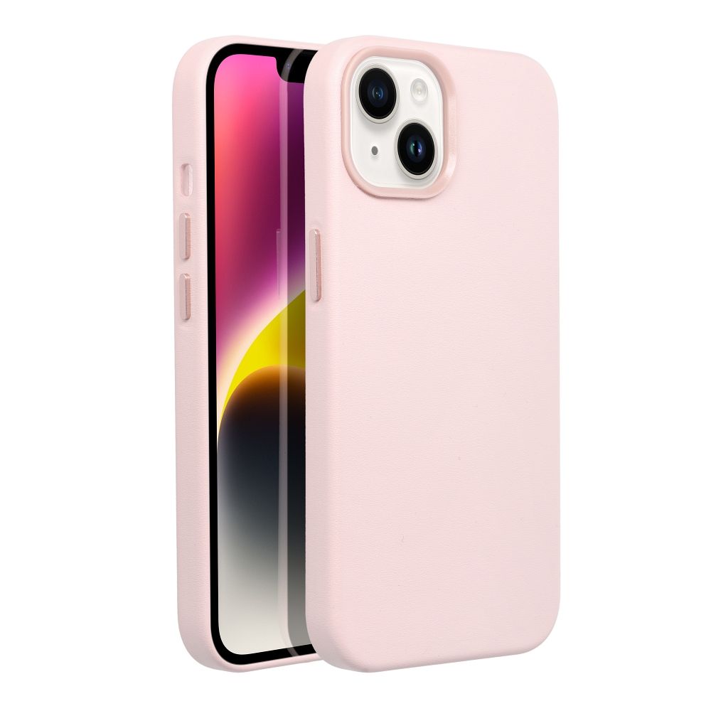 Usnjena maska Mag Cover za iPhone 14 peščeno roza