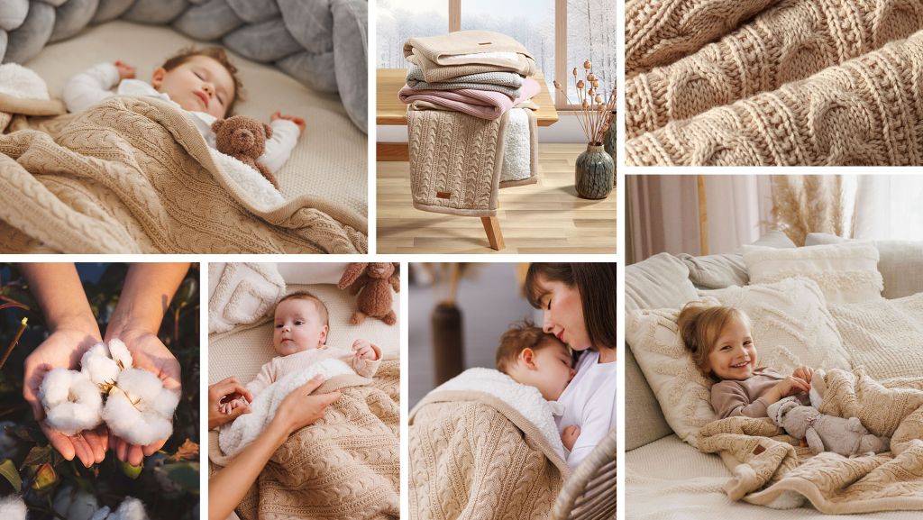 BabyOno Pletena pamučna dekica obostrana 75x100 cm, siva