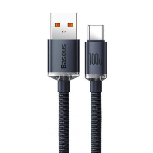 BASEUS CRYSTAL KABEL USB NA USB-C, 100W, 1.2M (ČRN)