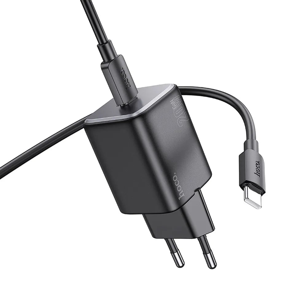 HOCO stenski polnilec tipa C + kabel tipa C v tip C QC PD 20W N40 črn