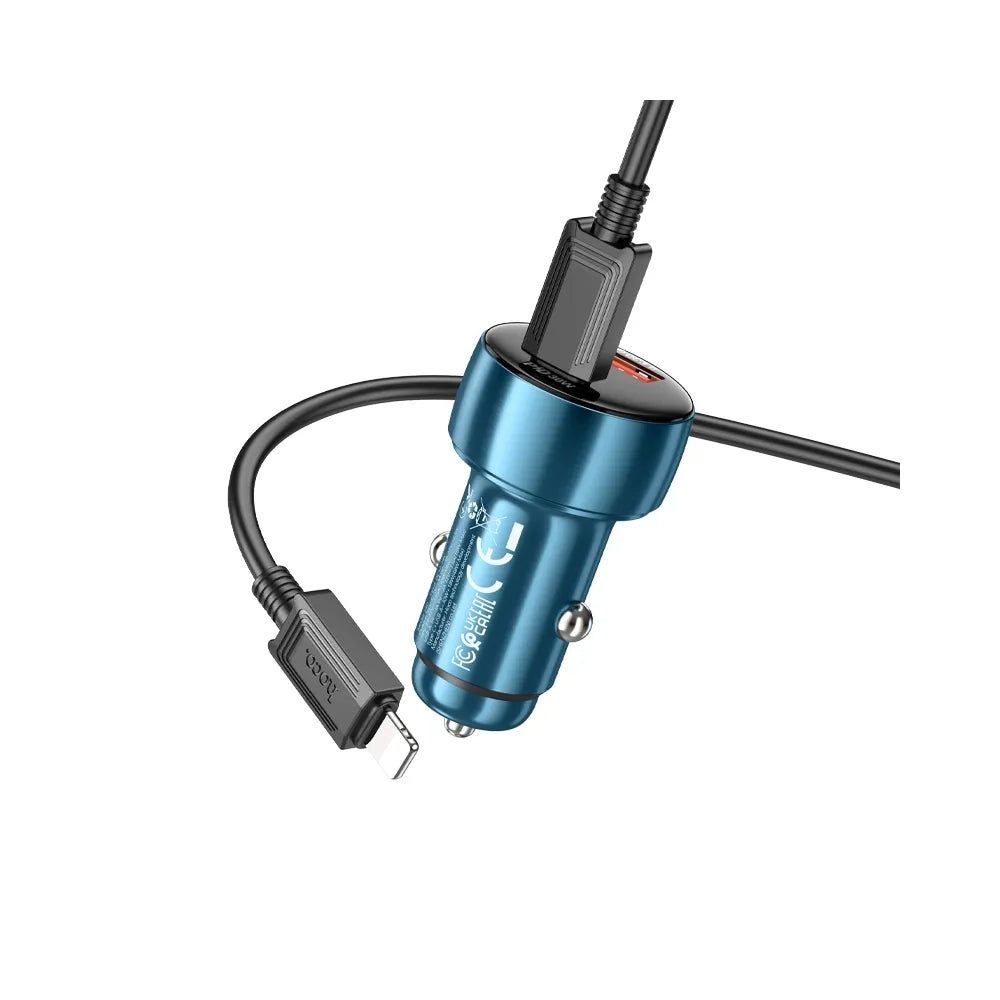 HOCO avtopolnilec USB QC 3.0 + Type C + kabel Type C v Type C PD 48W Leader Z50 kovinsko siv