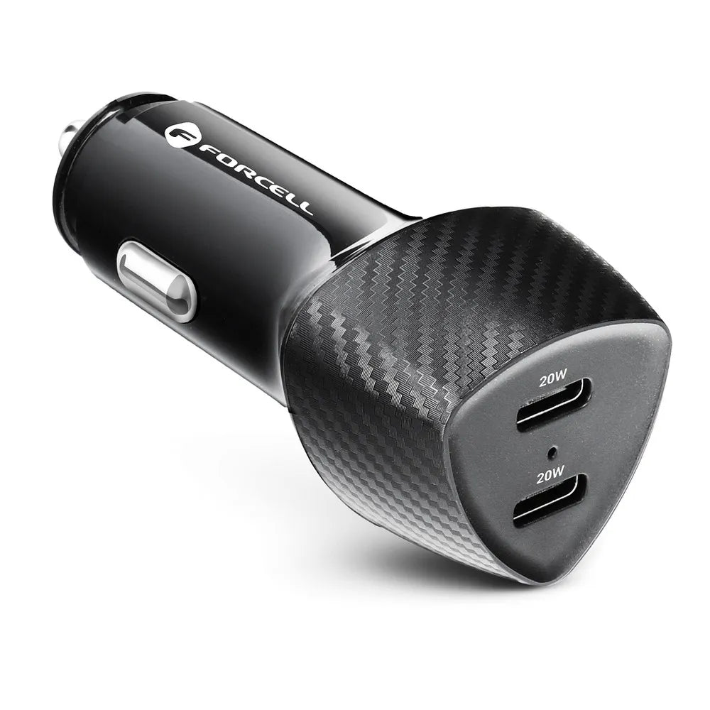 FORCELL CARBON avto polnilec Tip C 3.0 PD20W + Tip C 3.0 PD20W CC50-2C črn (skupno 40W)