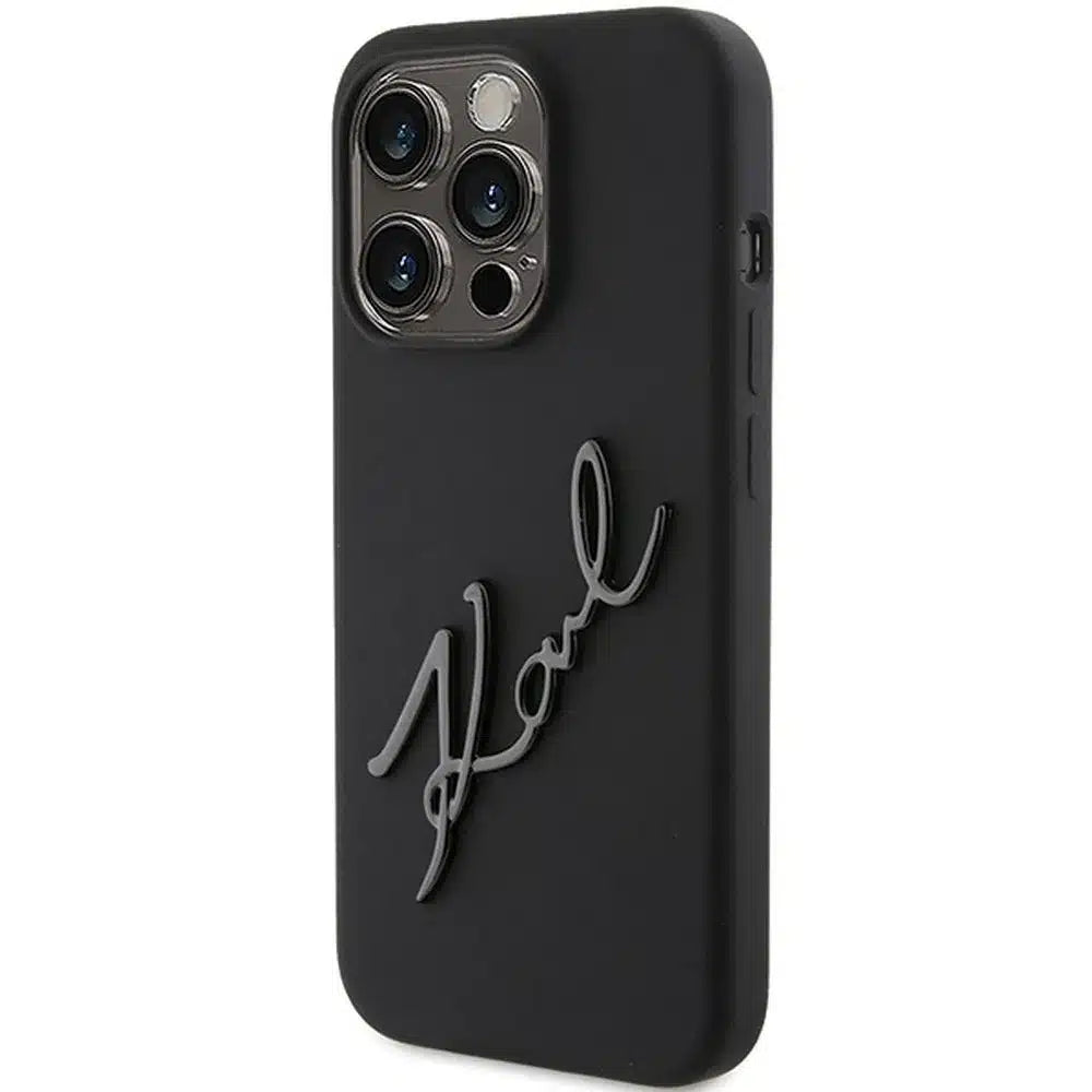 Originalna KARL LAGERFELD Hardcase maskica za iPhone 15 Pro Max (Silikonski Karl Script Logo / crna)