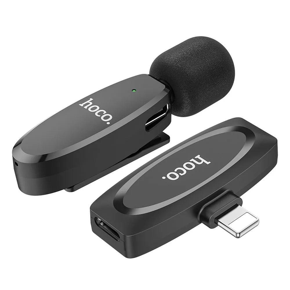 HOCO brezžični lavalier mikrofon za iPhone Lightning 8-pin L15 črn