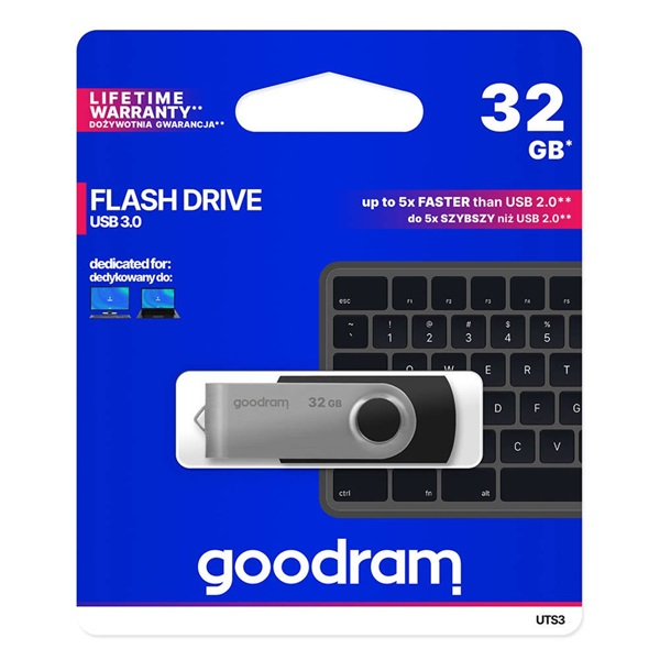 Goodram UTS3 USB izbrisivi memorijski pogon 32 GB USB Tip-A 3.2 Gen 1 (3.1 Gen 1) Crno
