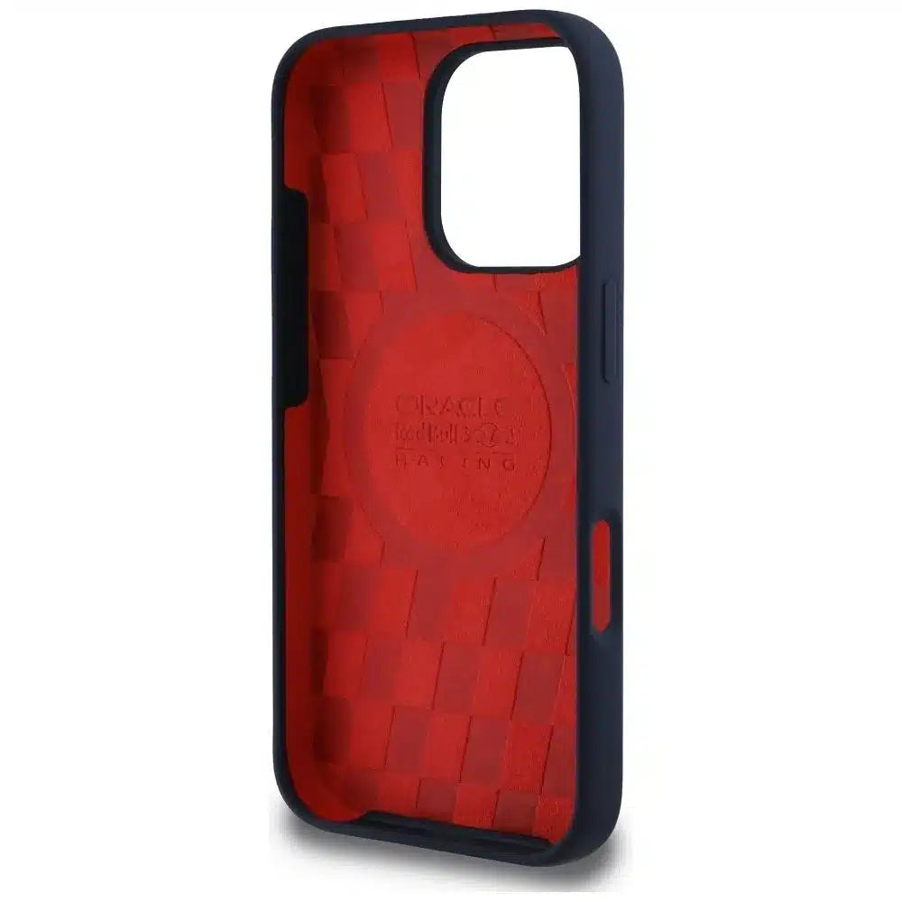 RED BULL iPhone 16 Pro ovitek, združljiv z MagSafe (Silicon ORBR20 Logo Red Lining), temno moder