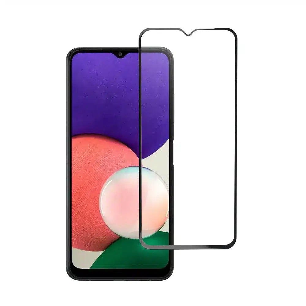Blue Star 5D kaljeno steklo – za Samsung Galaxy A22 5G (polno lepilo/case friendly) – črno
